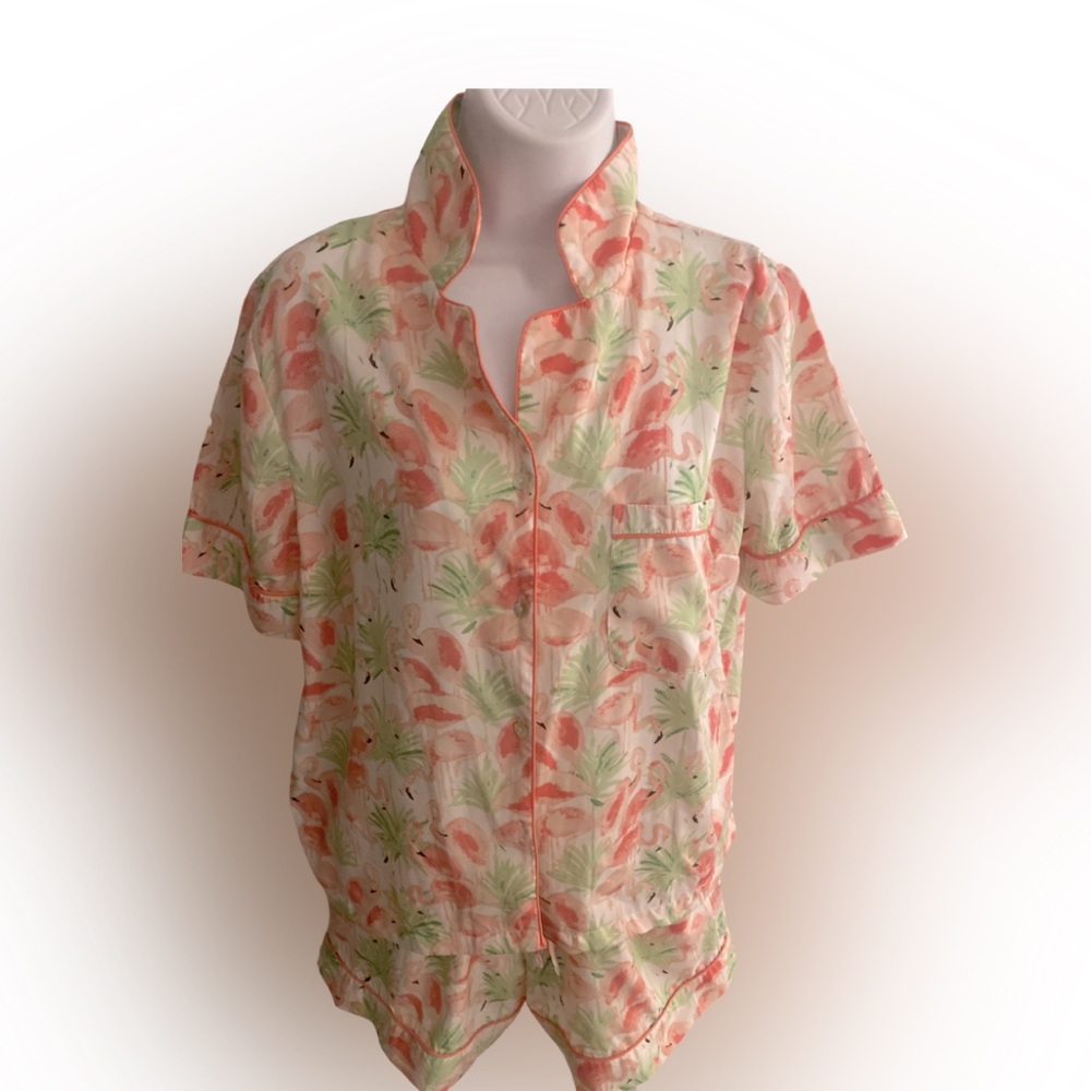 Cynthia Rowley Shortie flamingo Pajamas - S green coral , polyester